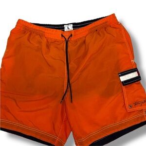 Vtg Y2K Tommy Hilfiger Flag & Signature Pocket Short Swim Trunks Board Shorts L